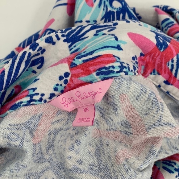 Lilly Pulitzer Skipper popover quarter zip starfish pink blue shirt top shell XS - Picture 5 of 5